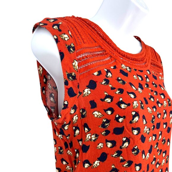 Meadow Rue Bird Print Orange Sleeveless Blouse Size XS - Picture 4 of 13